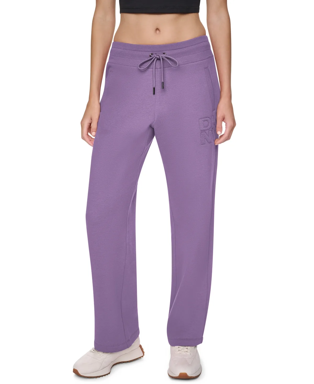 Sport Stacked Rhinestone Applique High-Rise Straight-Leg Pants by DKNY