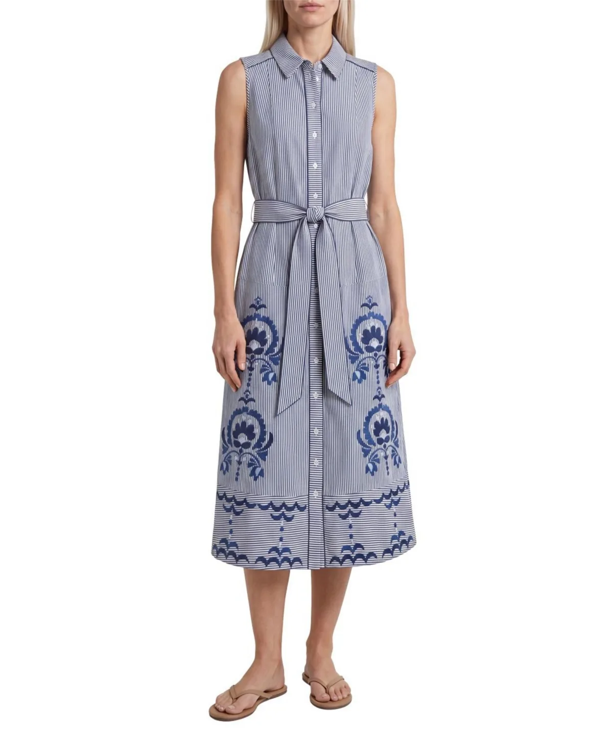 Francesca Sleeveless Embroidered Striped Midi Shirtdress by Cartolina