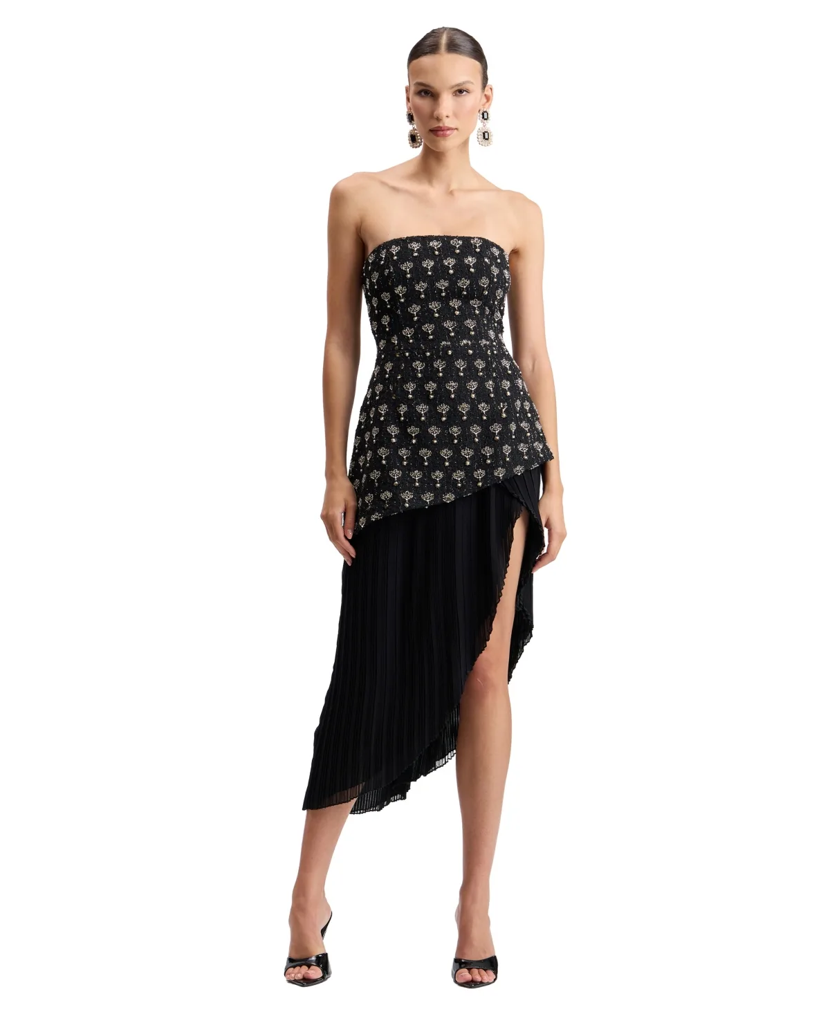 Embellished High-Low Pleated Midi Dress by Avec Les Filles