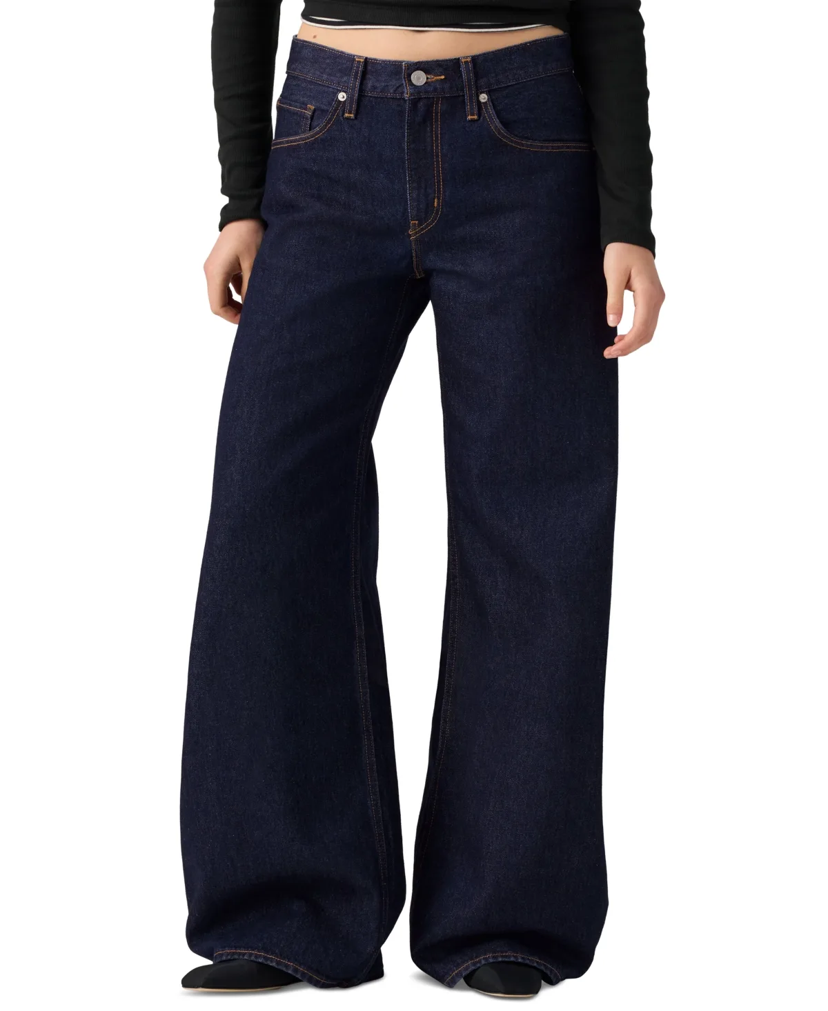 Teardrop Wide-Leg Mid Rise Non-Stretch Jeans