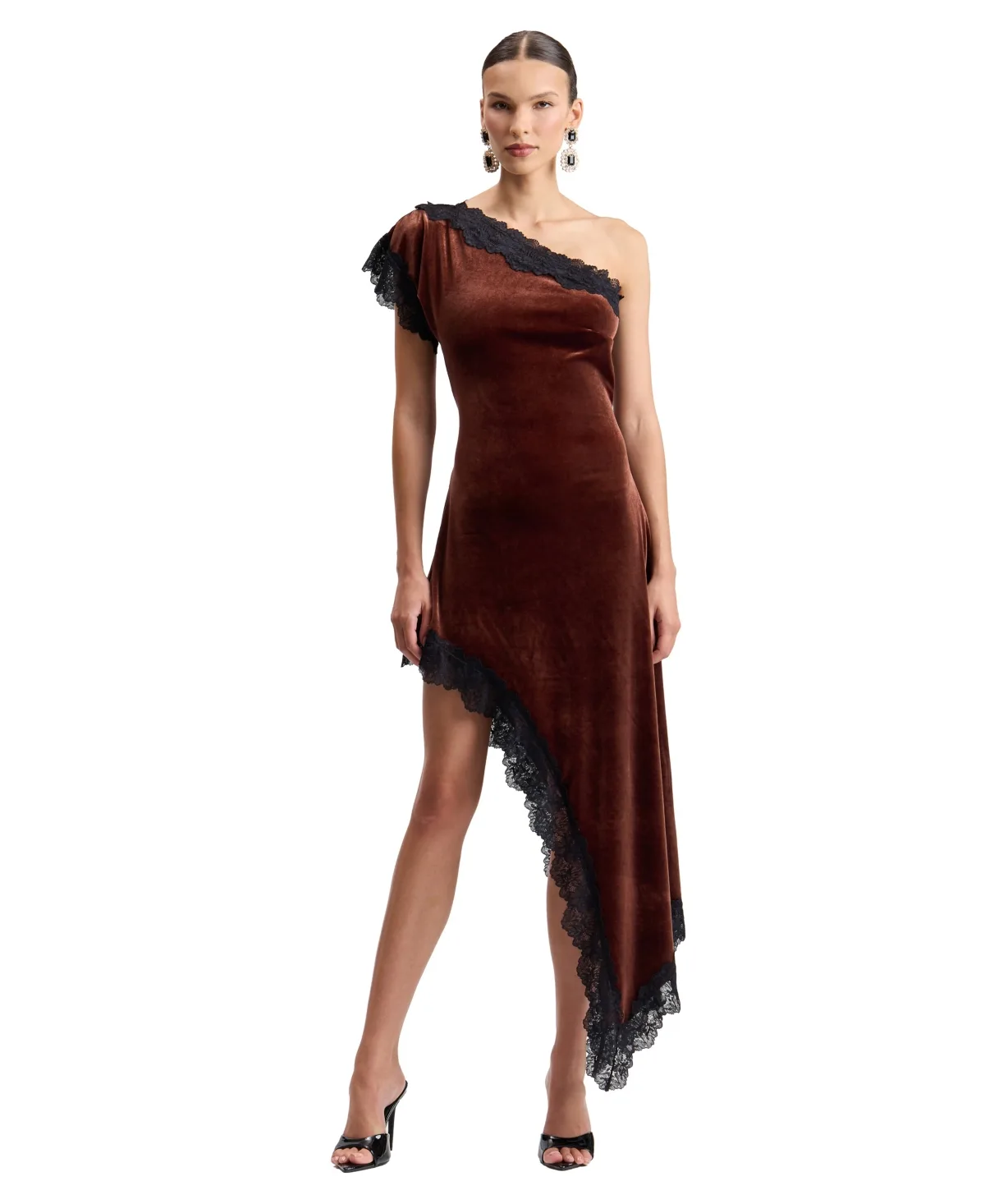 One-Shoulder Velvet High-Low Dress by Avec Les Filles