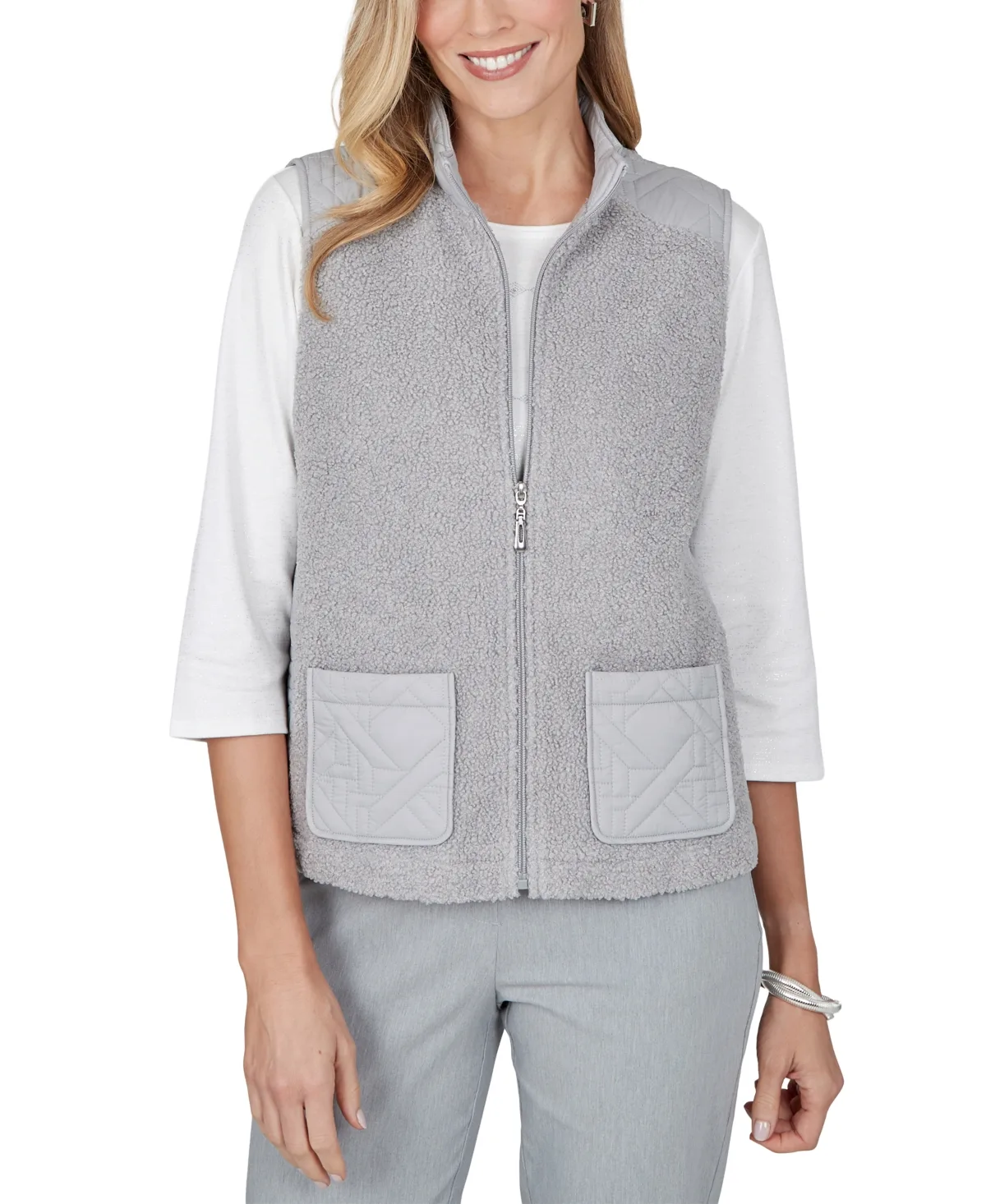 Quilted Fleece Zipper Vest by Alfred Dunner