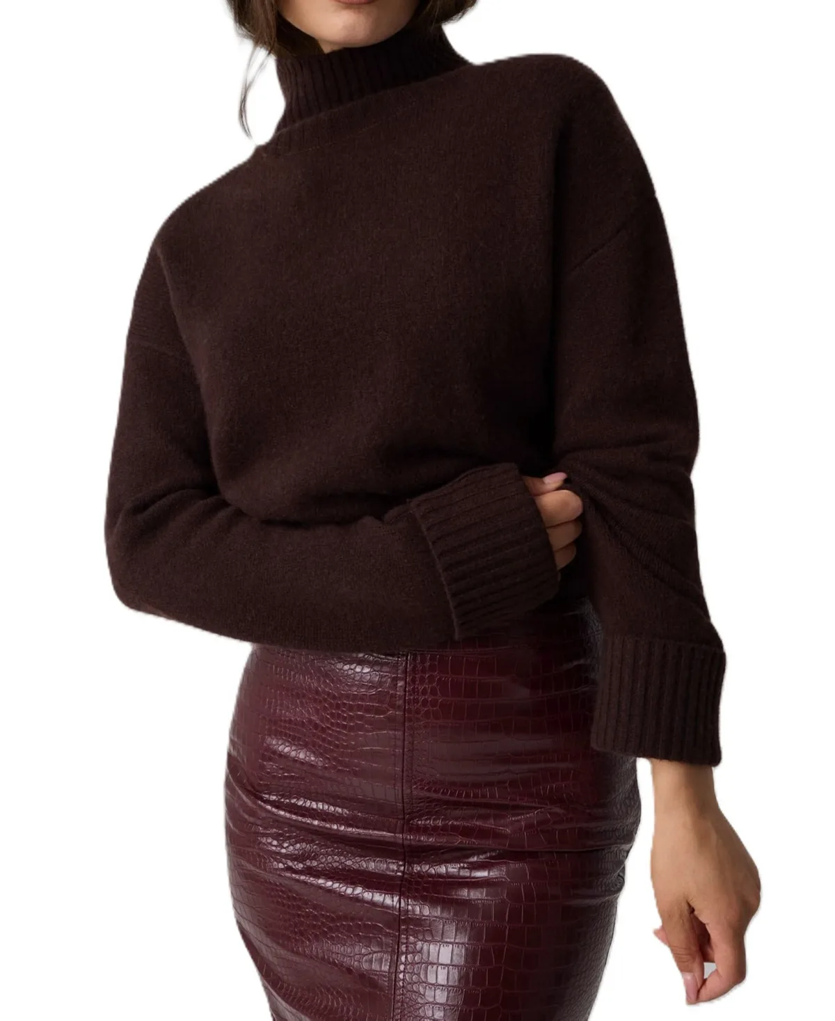 Cashmere-Blend Turtleneck Long-Sleeve Bodysuit Sweater by GUESS