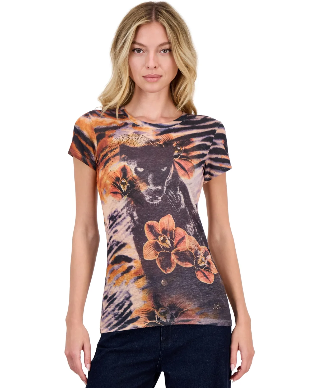 Panther Orchid R3 Sub Animal-Print Crewneck Short-Sleeve T-Shirt by GUESS
