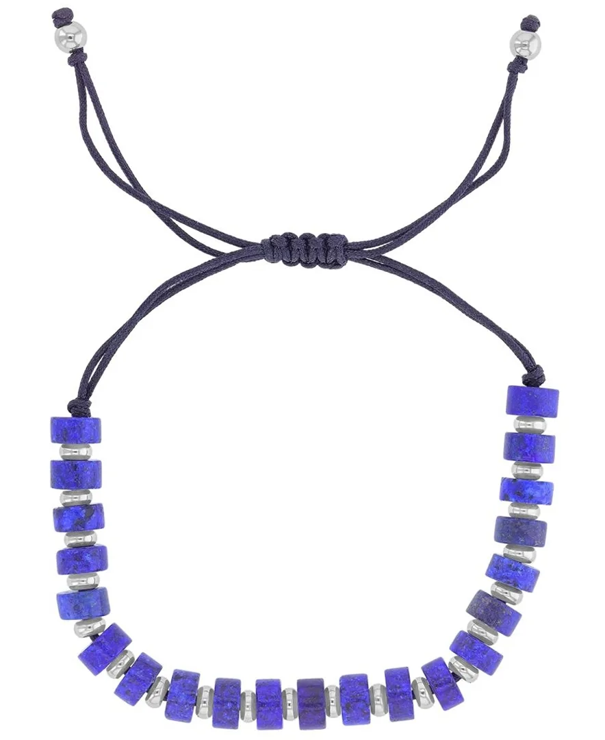 Platinum-Plated Steel Lapis Beads Adjustable Bracelet