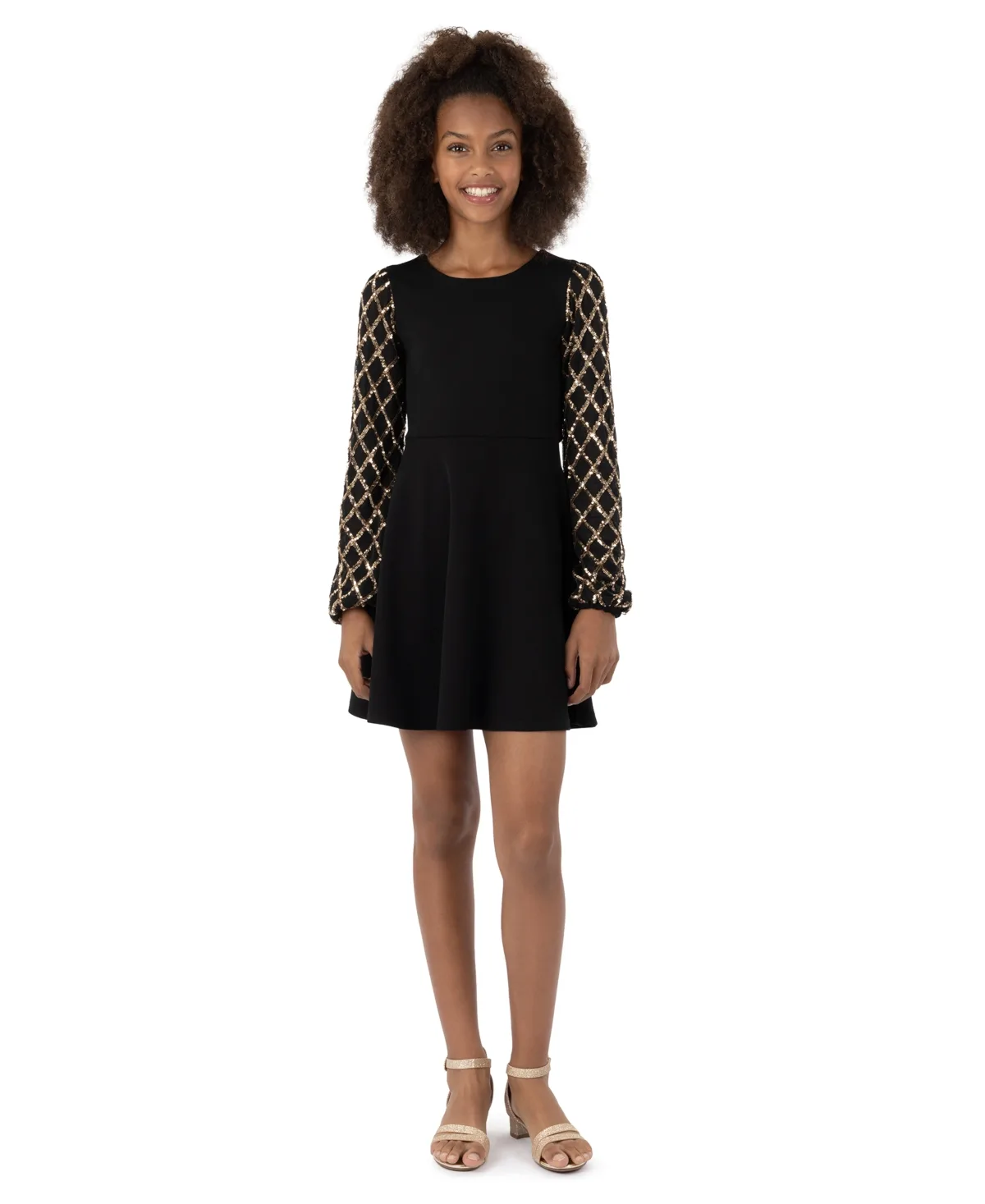 Long-Sleeve Fit-and-Flare Sequin Dress by Speechless