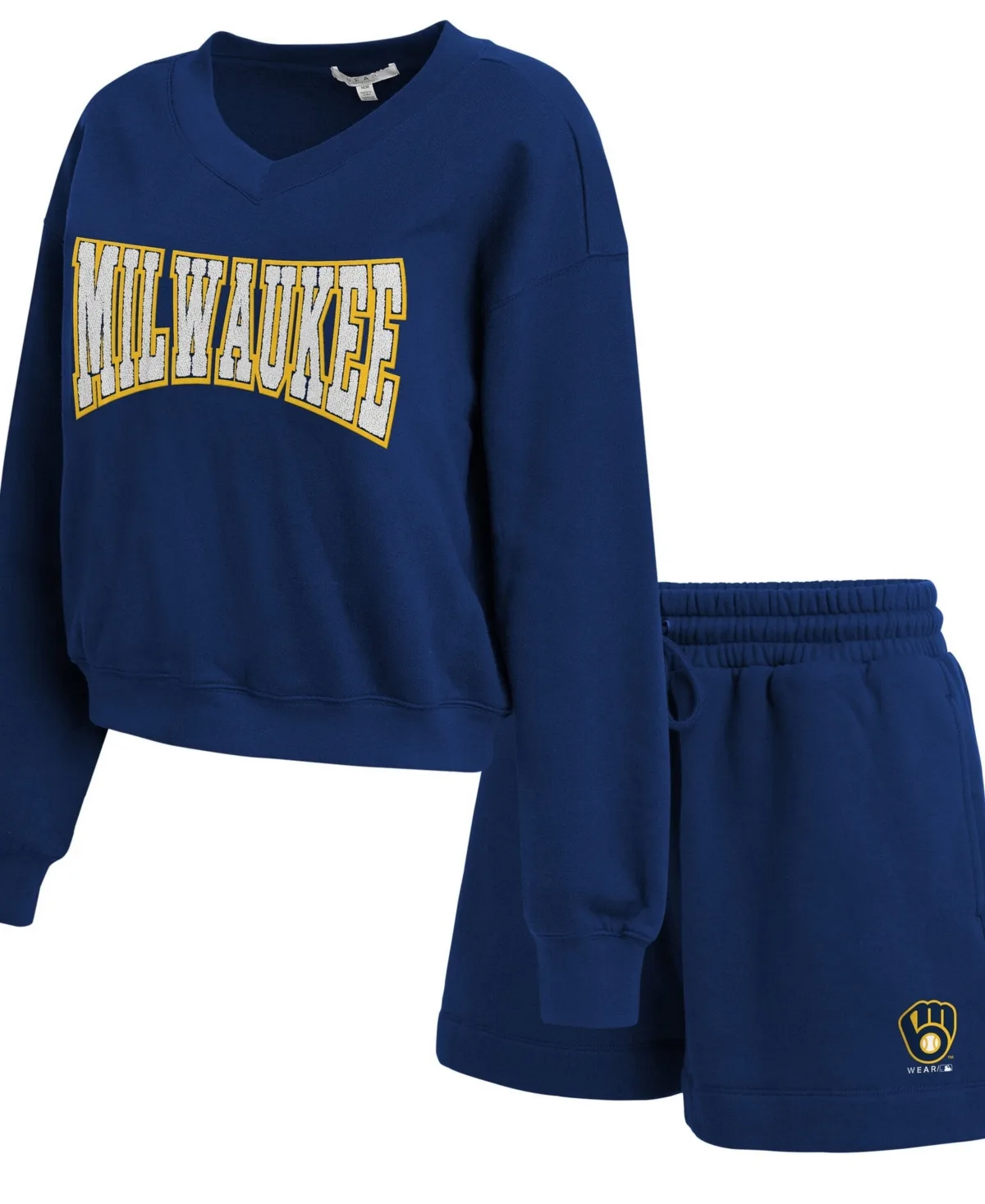 Wear by Erin Andrews Milwaukee Brewers Fleece V-Neck Sweatshirt by Wear by Erin Andrews