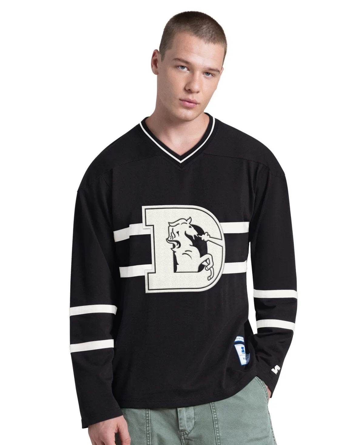 Denver Broncos Line Up Retro Logo Long Sleeve V-Neck T-Shirt