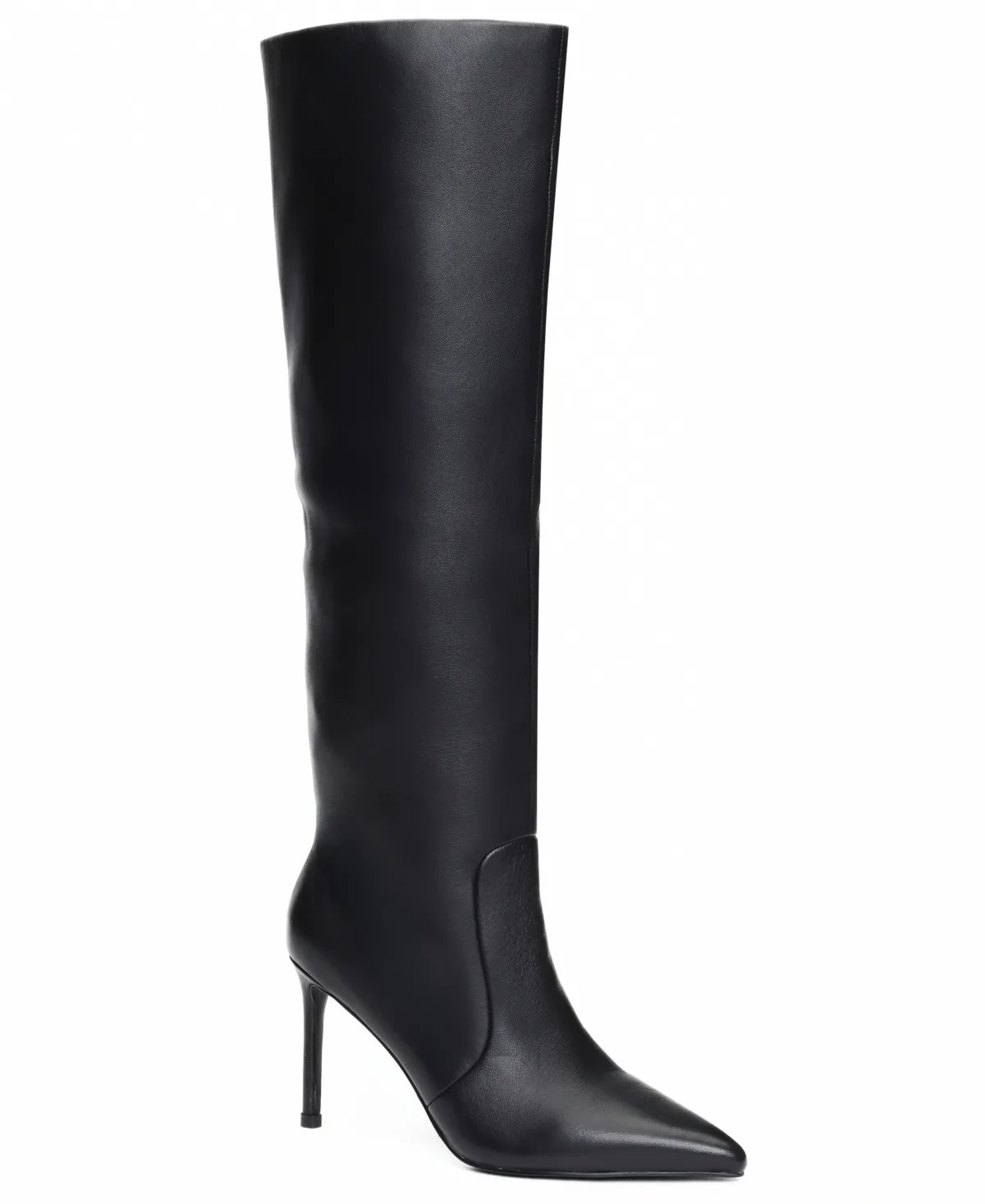 Yazzy Stiletto Pointed Toe Tall Boots - Black Leather by Kenneth Cole