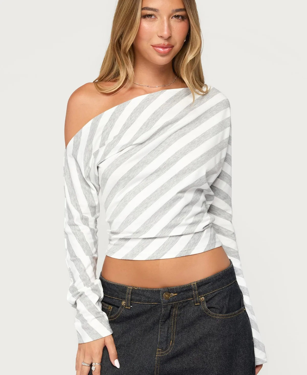 Gaira Off-The-Shoulder Long-Sleeve Striped Top by Edikted