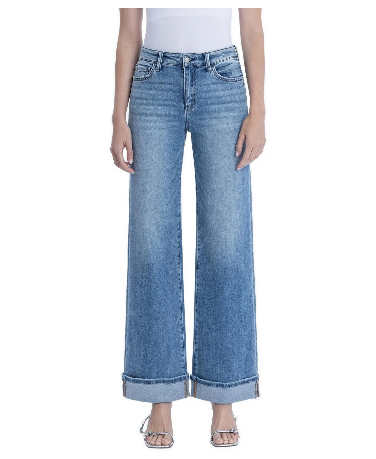 High-Rise Wide-Leg Cuffed Jeans by Vervet