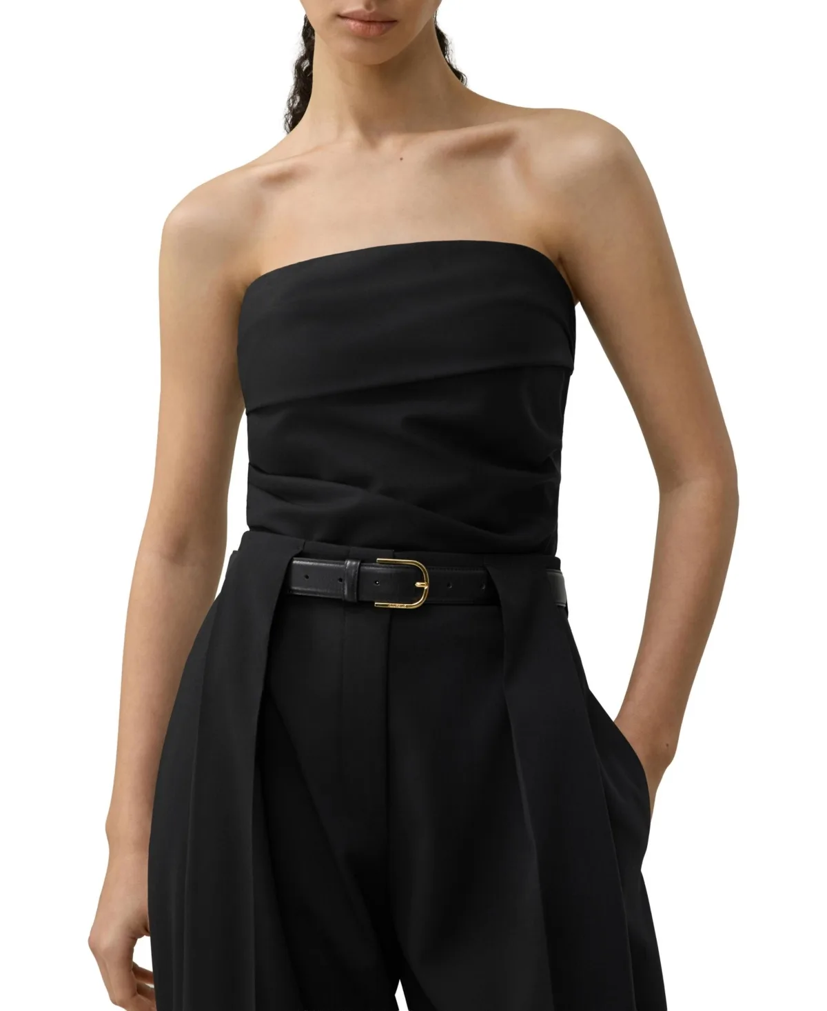 Strapless Pleated Wool-Silk Blend Tube Top by Lilysilk