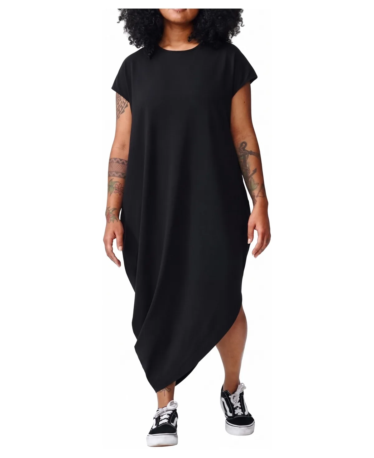 Iconic Geneva Asymmetrical-Hem Short-Sleeve Dress by Universal Standard
