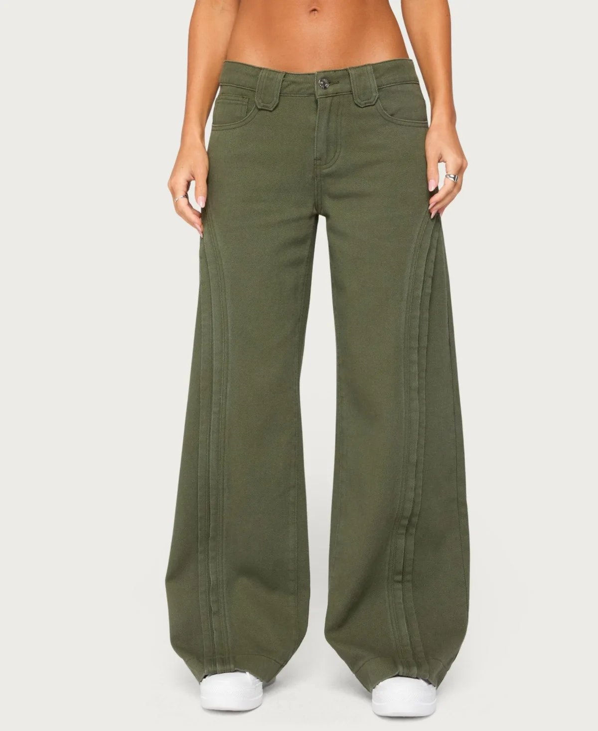Pascale Stitched Low Rise Wide-Leg Jeans by Edikted