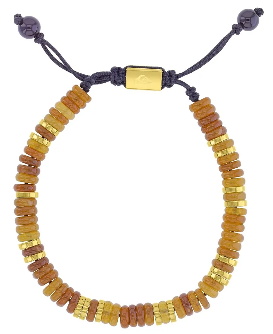 18k Gold-Plated Steel Yellow Slider Onyx Brown Jade Adjustable Bracelet by Quiksilver