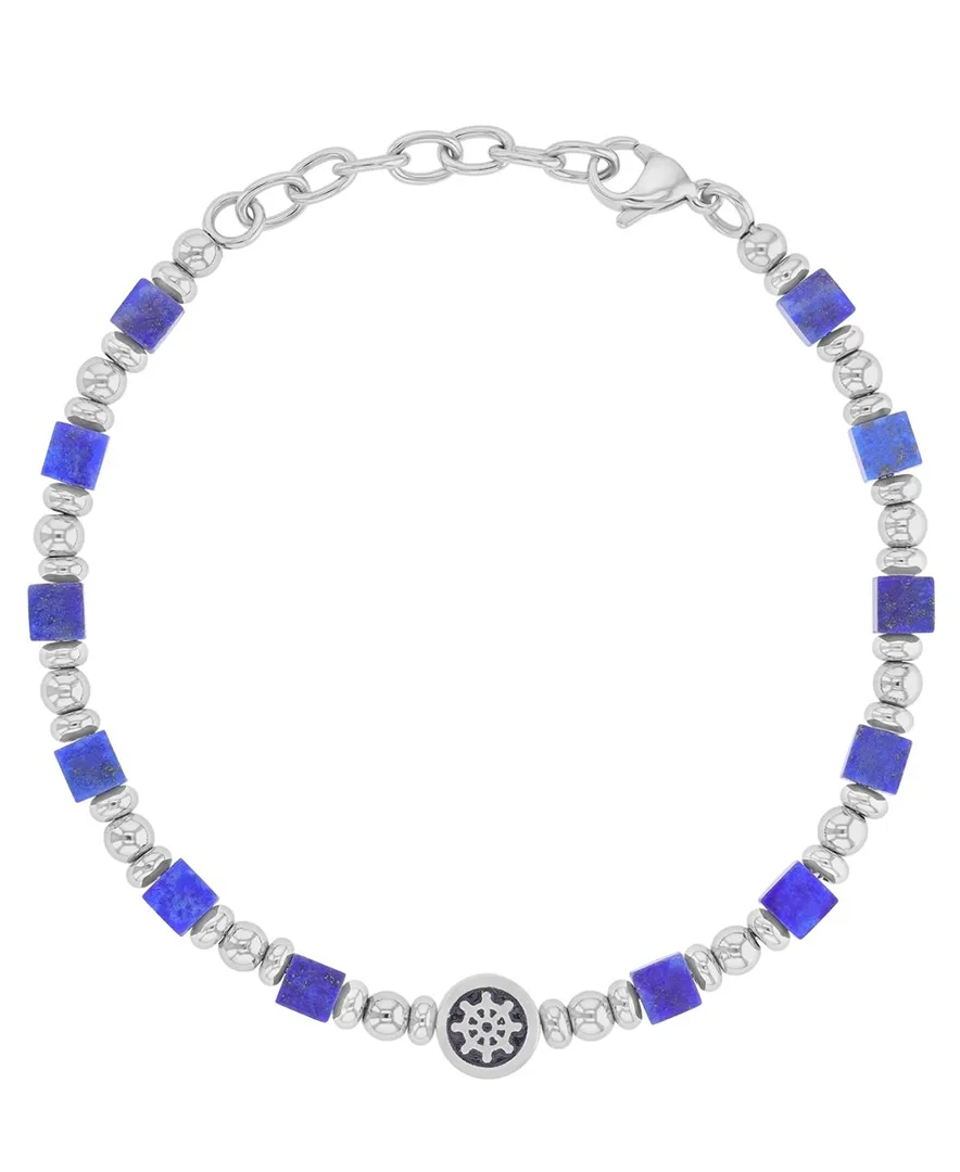 Platinum-Plated Steel Enamel Lapis Bracelet