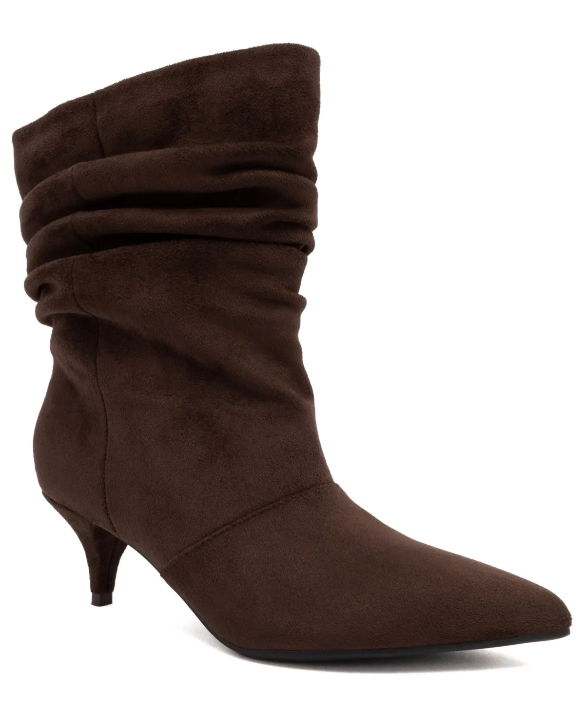 Prentillie Kitten Heel Pointed Toe Slouch Faux Suede Ankle Booties by Sugar