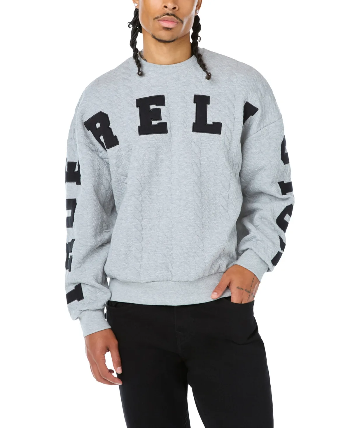 Cable Crewneck Fleece-Lined Sweatshirt by True Religion