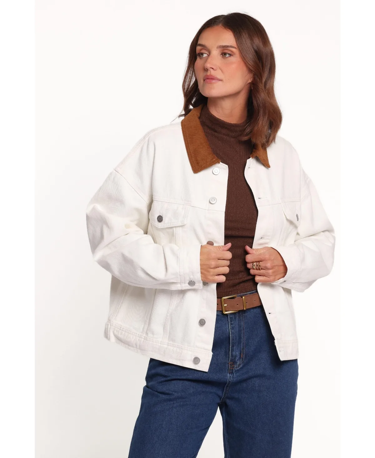 Larosa Corduroy Collar Short Denim Jacket by Petal and Pup