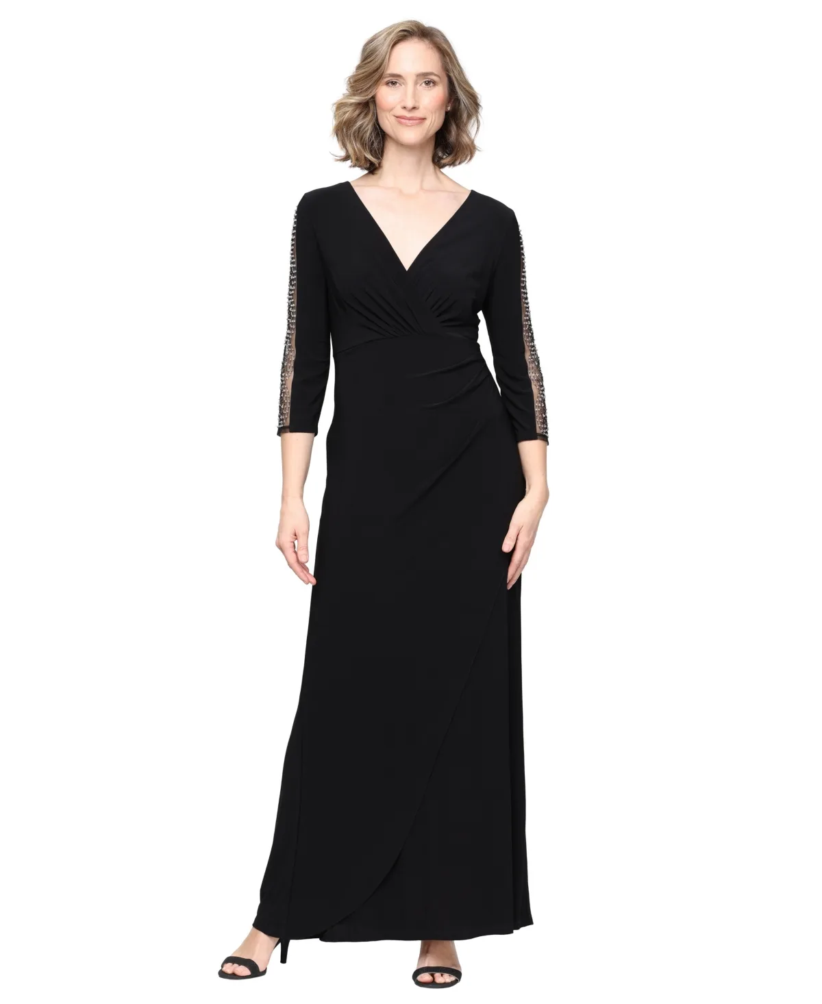 Beaded Illusion Empire Waist Gown by Sl Fashions