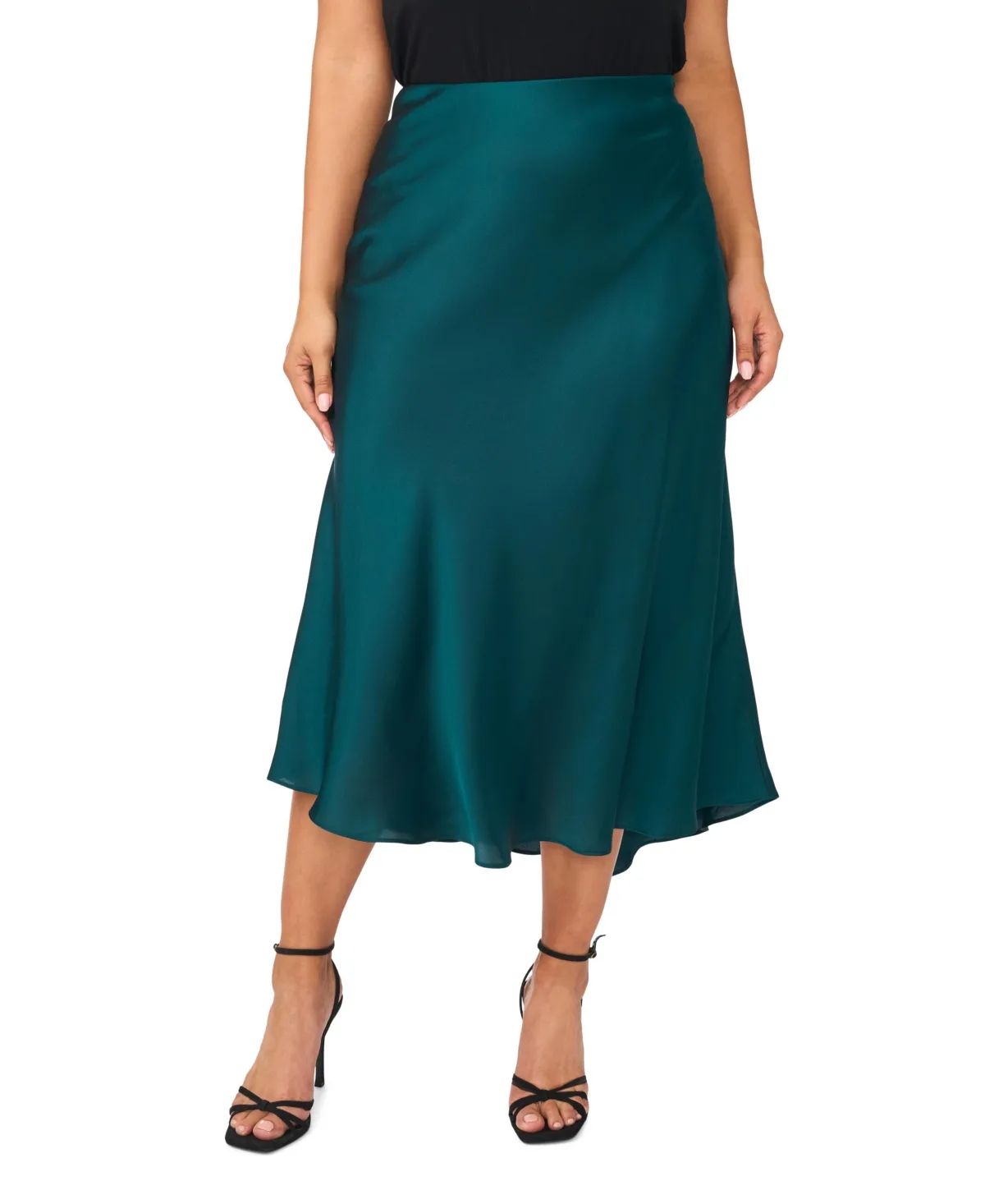 Bias Satin High-Waisted A-Line Midi Skirt by Vince Camuto