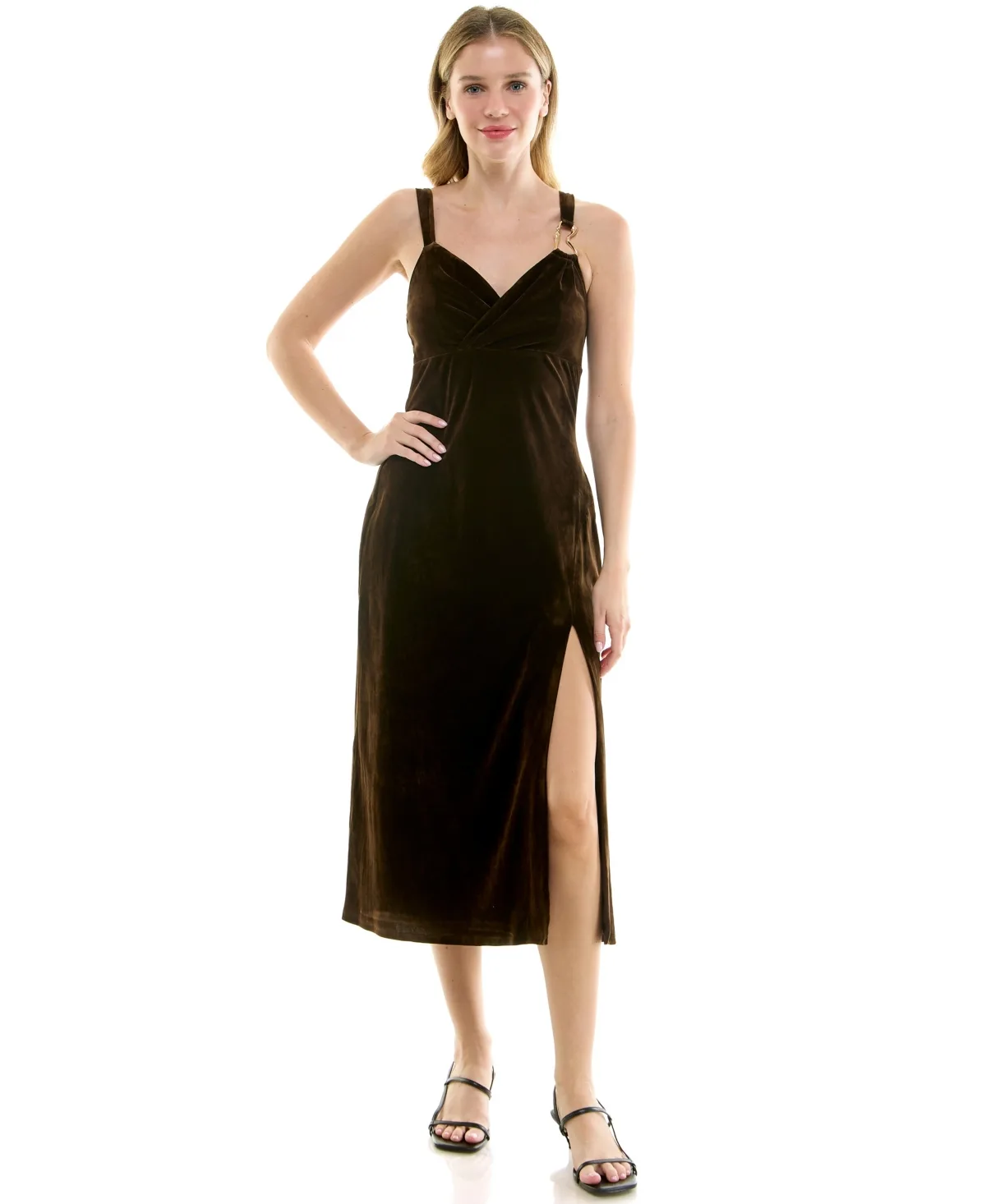 V-Neck Velvet Midi Dress by Row a