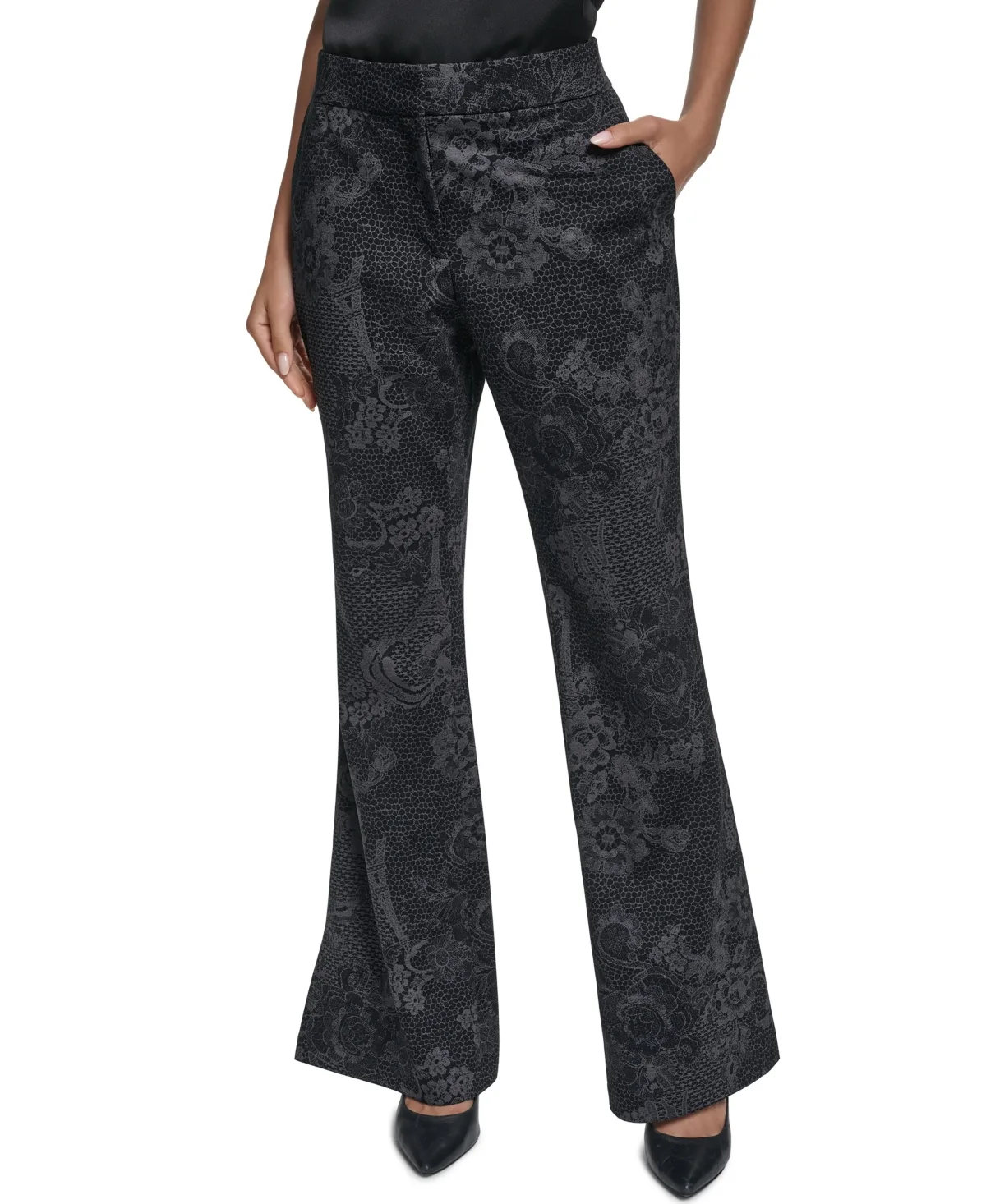 Wide Leg Floral-Print Jacquard Pants by Karl Lagerfeld