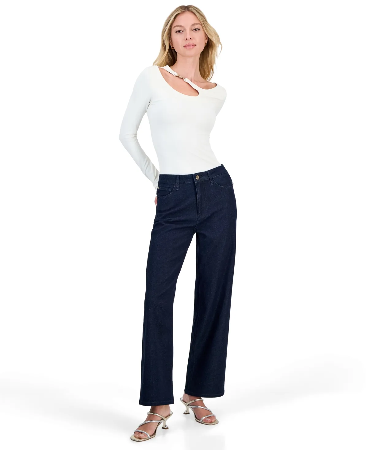 High-Rise Straight-Leg Distressed Jeans by GUESS
