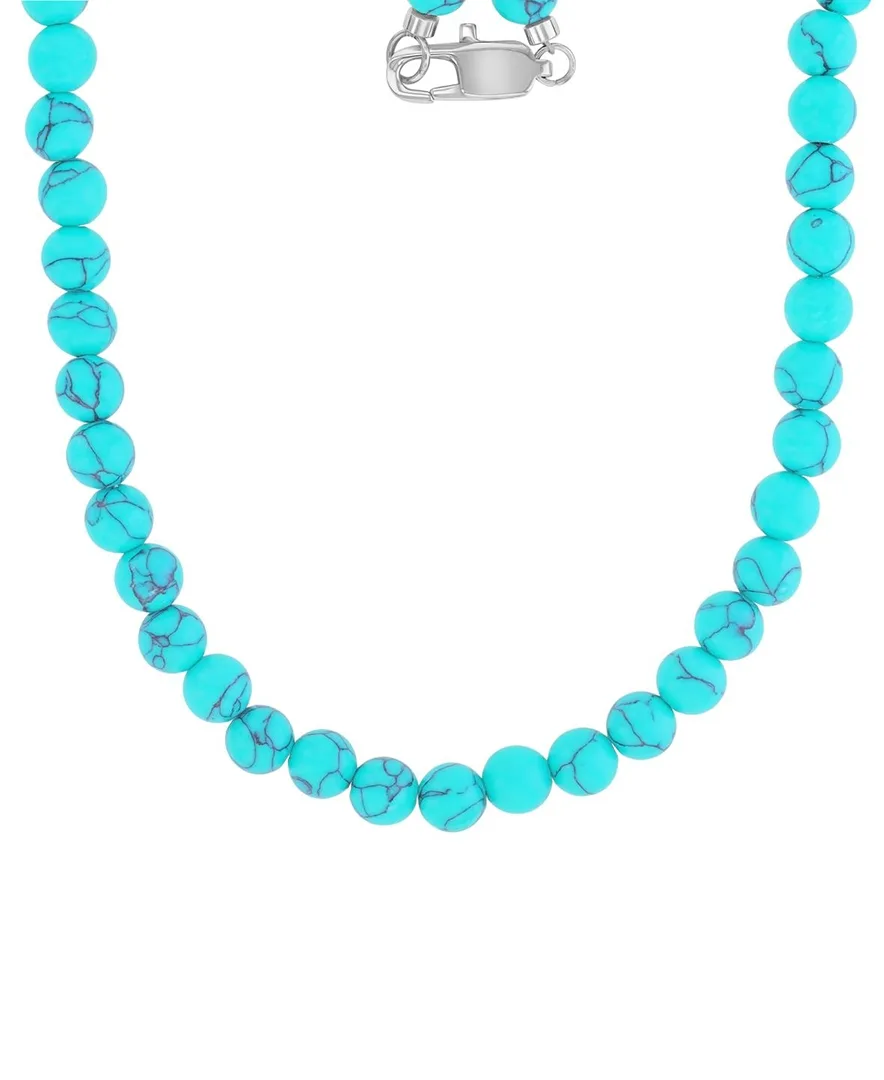 Platinum-Plated Steel Lock Turquoise Necklace by Quiksilver