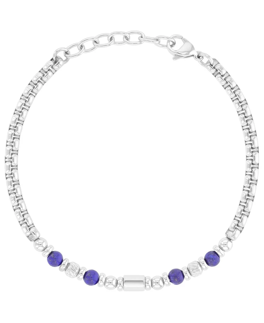 Platinum-Plated Steel Lapis Hexagon Bracelet