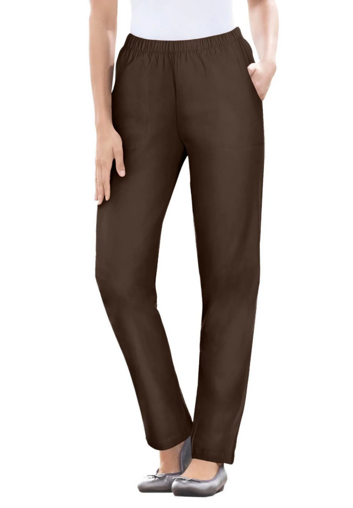 Straight Leg Fineline Pull-On Stretch Denim Jeans by Woman Within