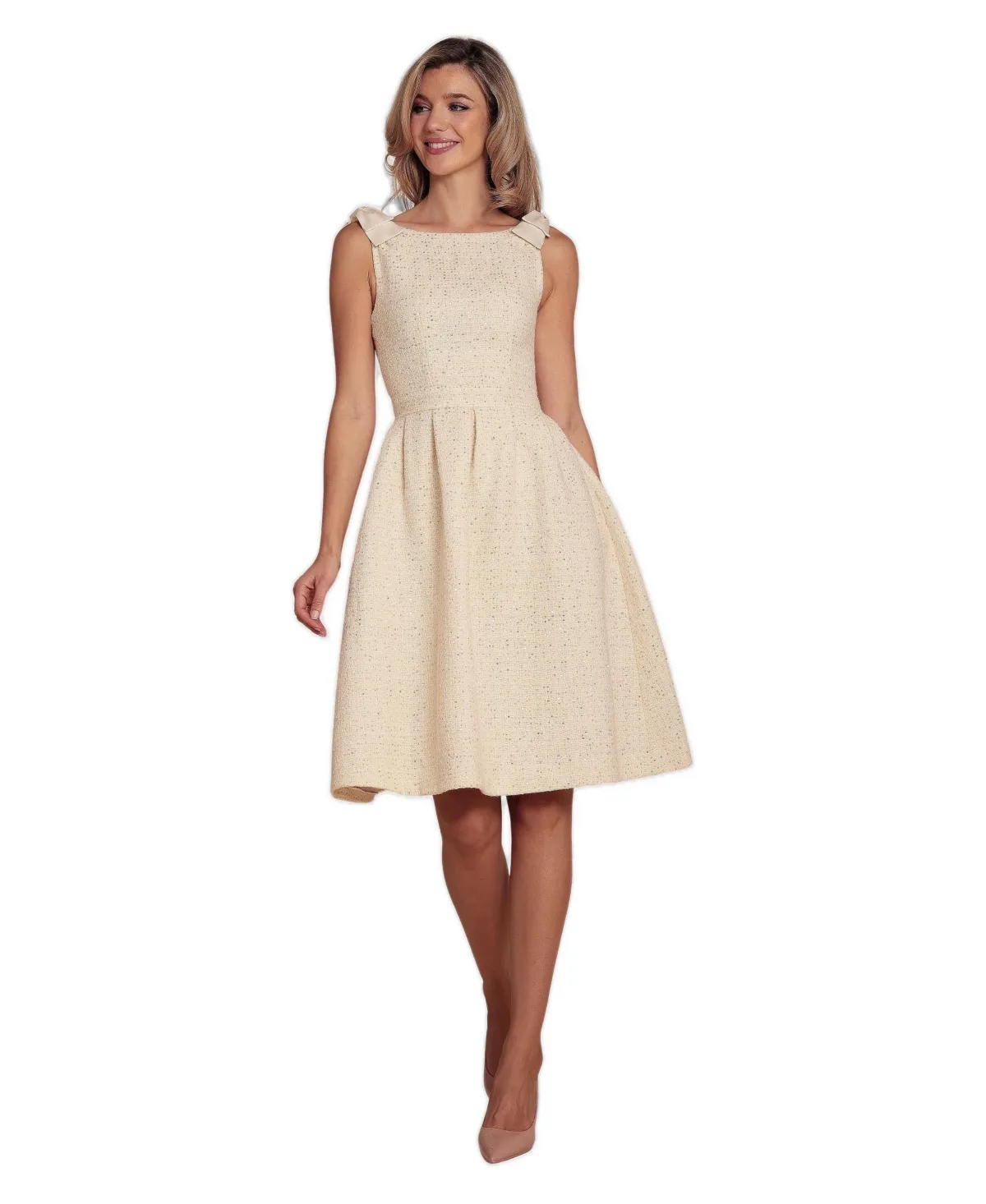 Orpheum Wool-Blend Tweed Bow Detail Fit & Flare Dress by Santinni