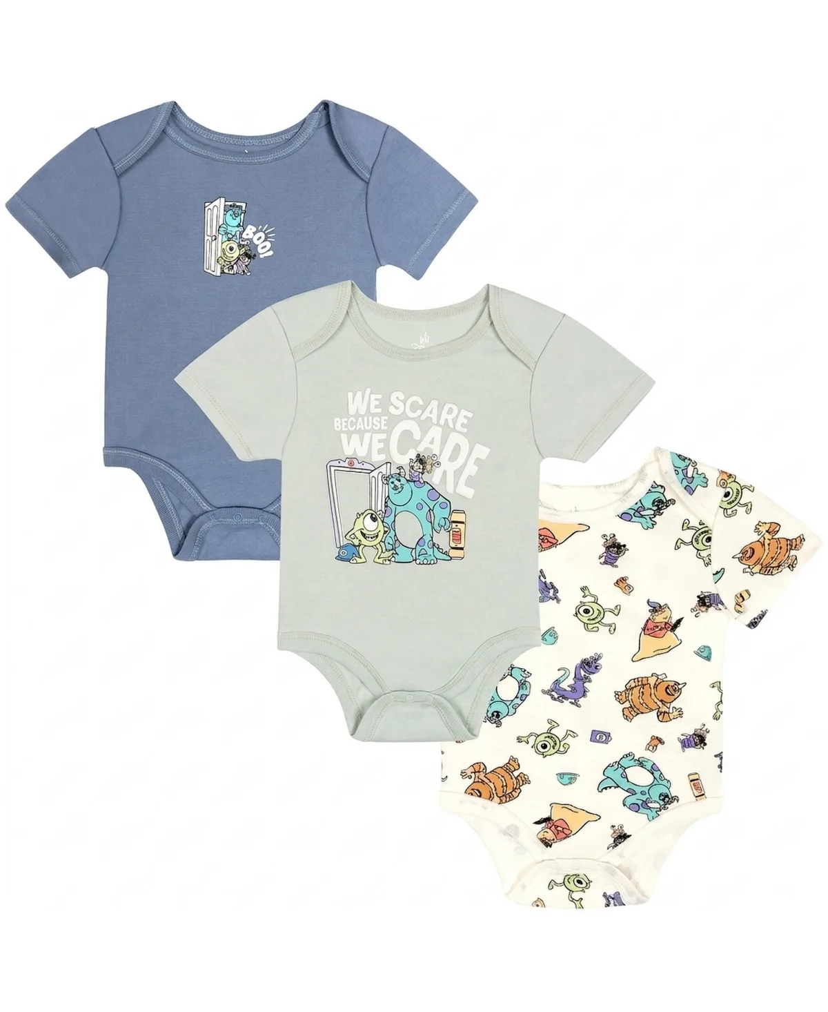 Monsters Inc. Sulley, Mike Wazowski, and Boo Puff-Print Cotton-Blend Bodysuits, 3-Piece Set by Monsters Inc