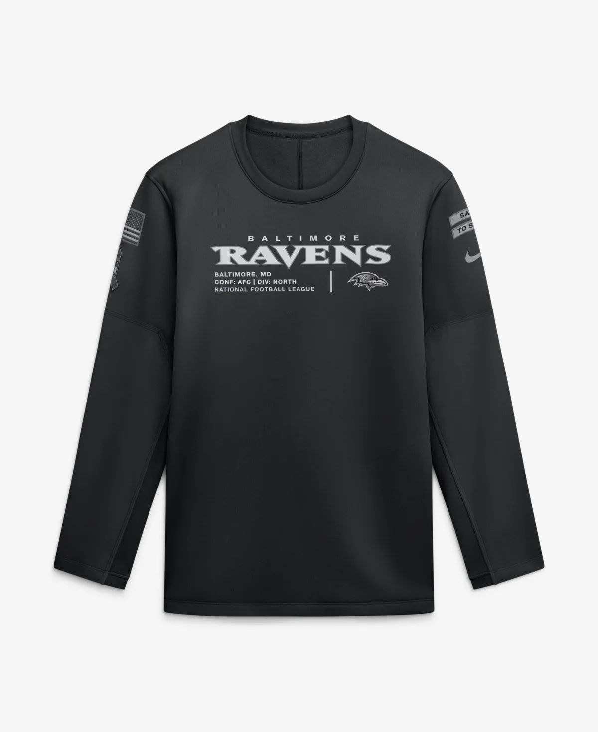 Baltimore Ravens 2026 Salute to Service Sideline Coaches Crewneck Therma-Fit Sweatshirt