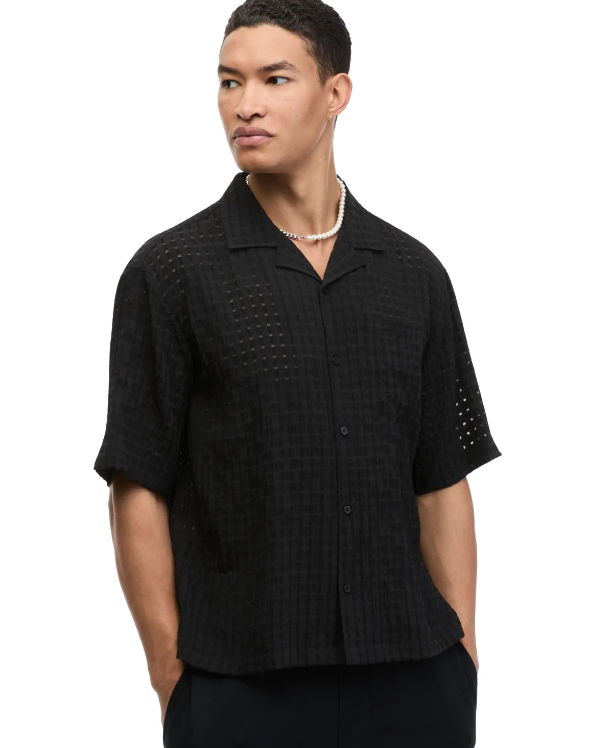 Textured Check Short-Sleeve Camp-Collar Shirt by Mode of One