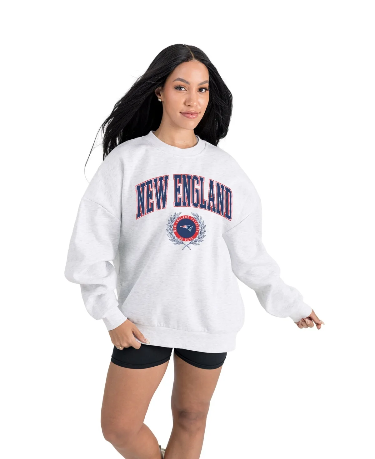 New England Patriots Traditional Logo Oversized Premium Fleece Pullover Sweatshirt by Gameday Couture