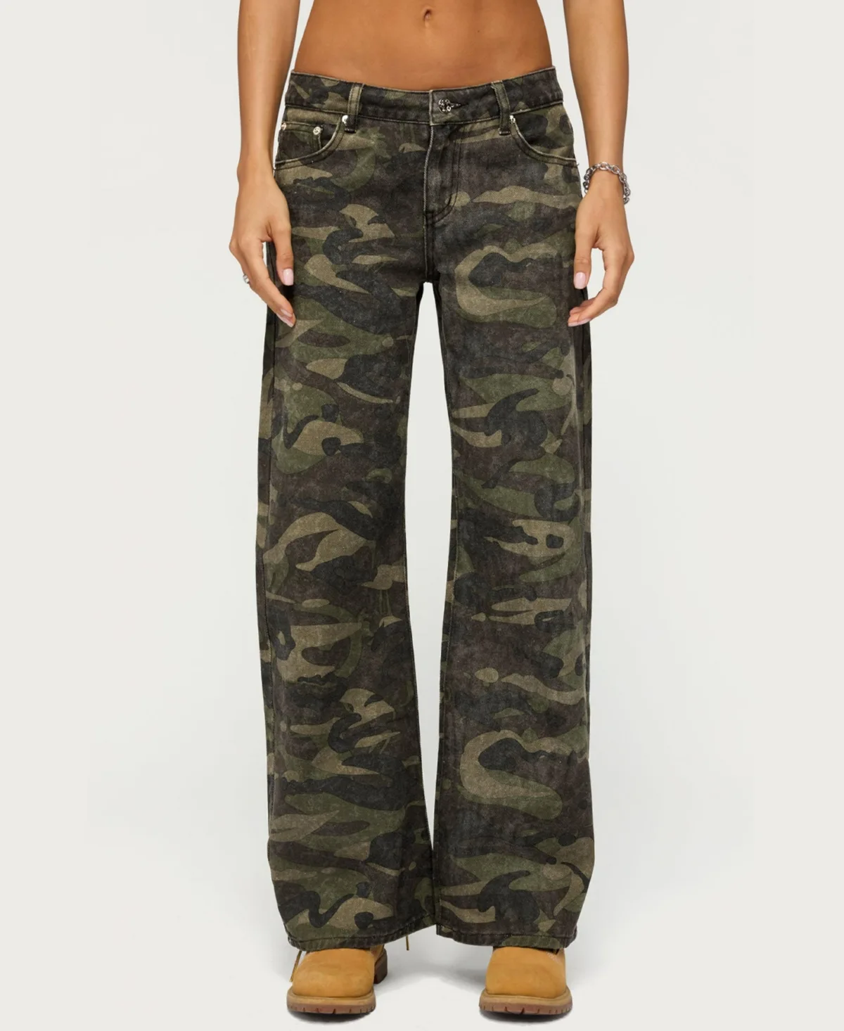 Soya Camo Low Rise Baggy Jeans by Edikted