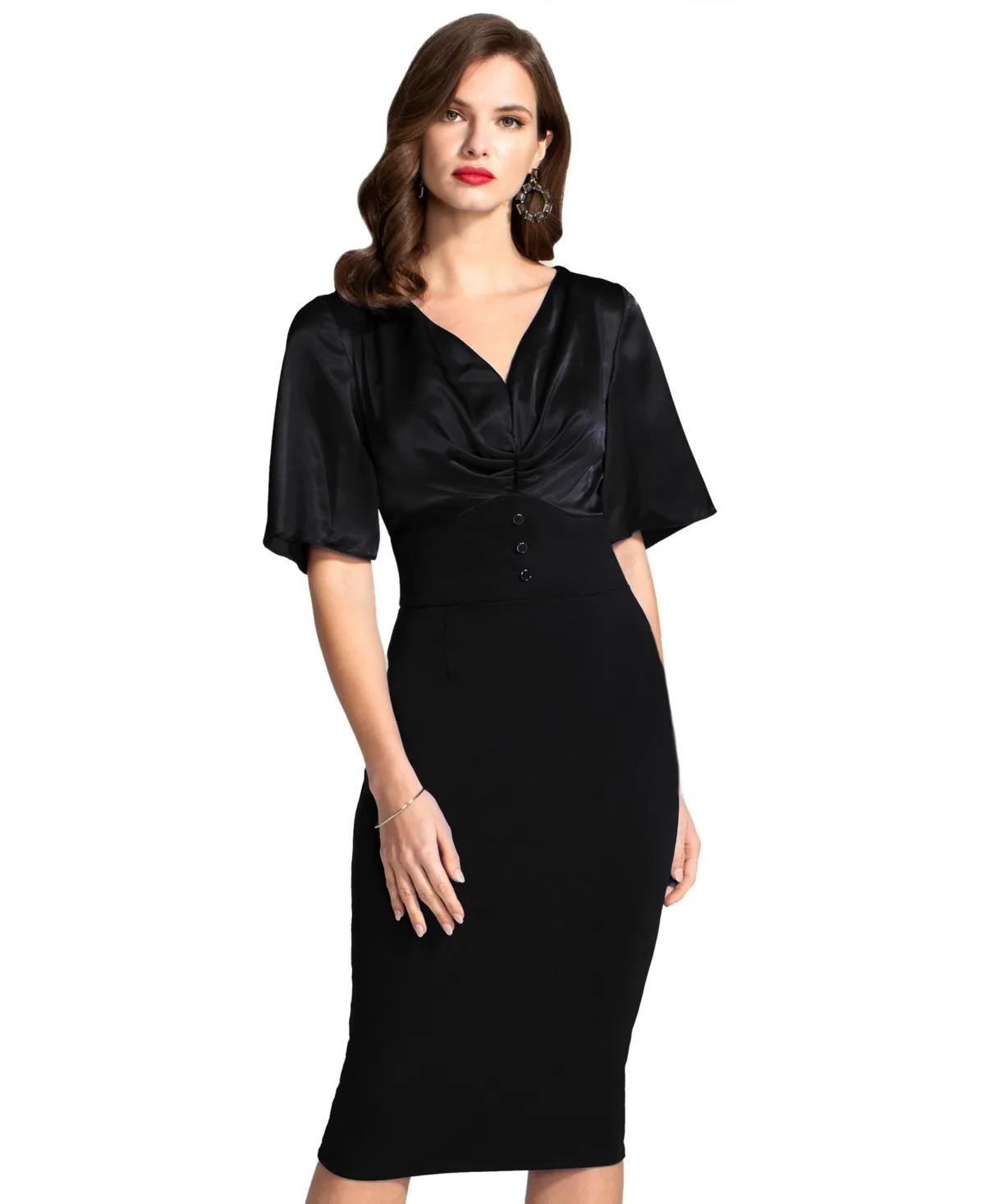 V-Neck Satin-Top Pencil Dress by Hotsquash London