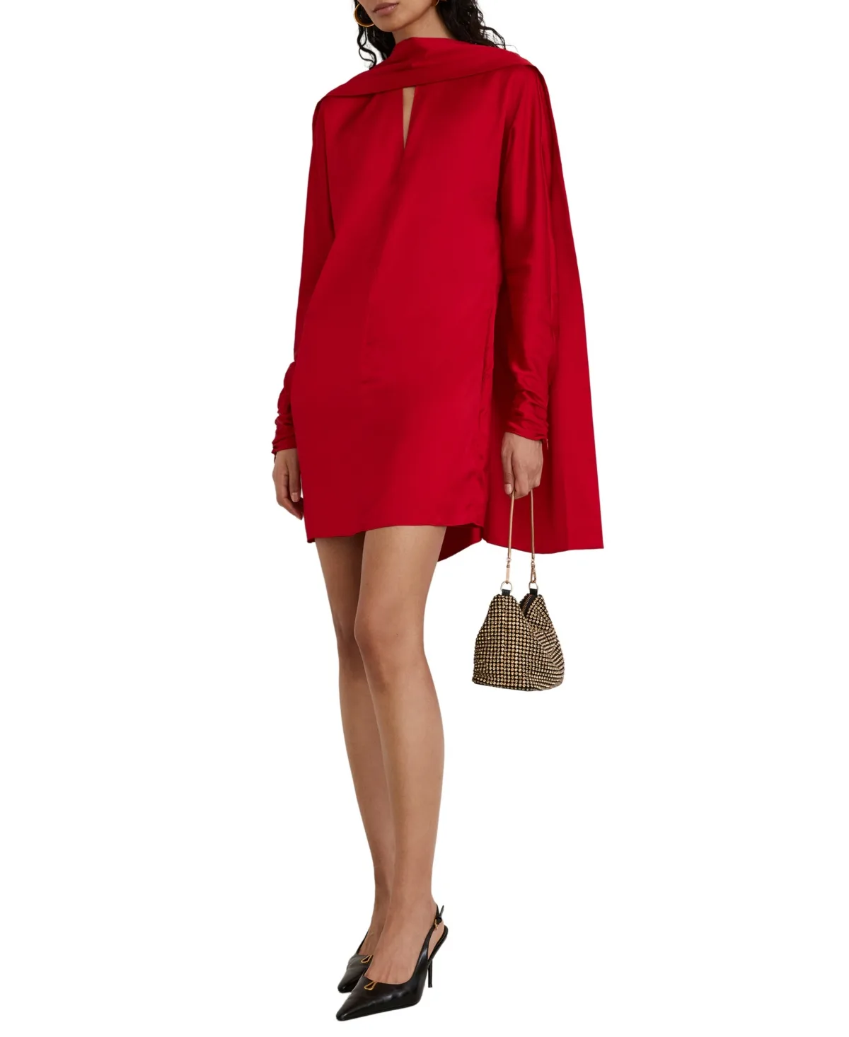 Ottilie Cape Satin V-Neck Mini Dress by Reiss