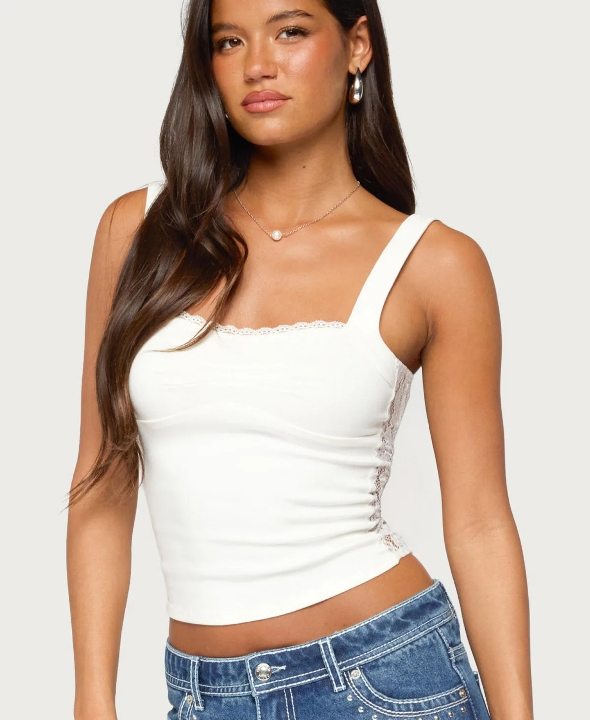 Zeana Lace Square Neck Tank Top by Edikted