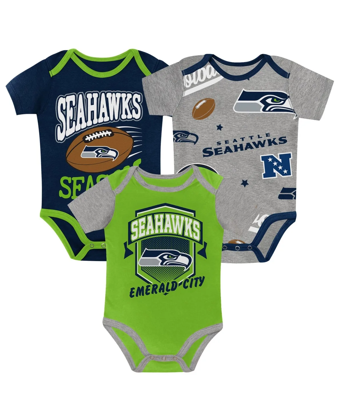 Seattle Seahawks First Round Pick Short-Sleeve Screen-Print Bodysuits, 3-Piece Set by Outerstuff