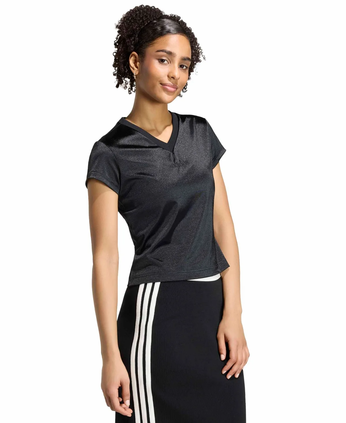 Seasonal Essentials Satin V-Neck Slim T-Shirt by adidas