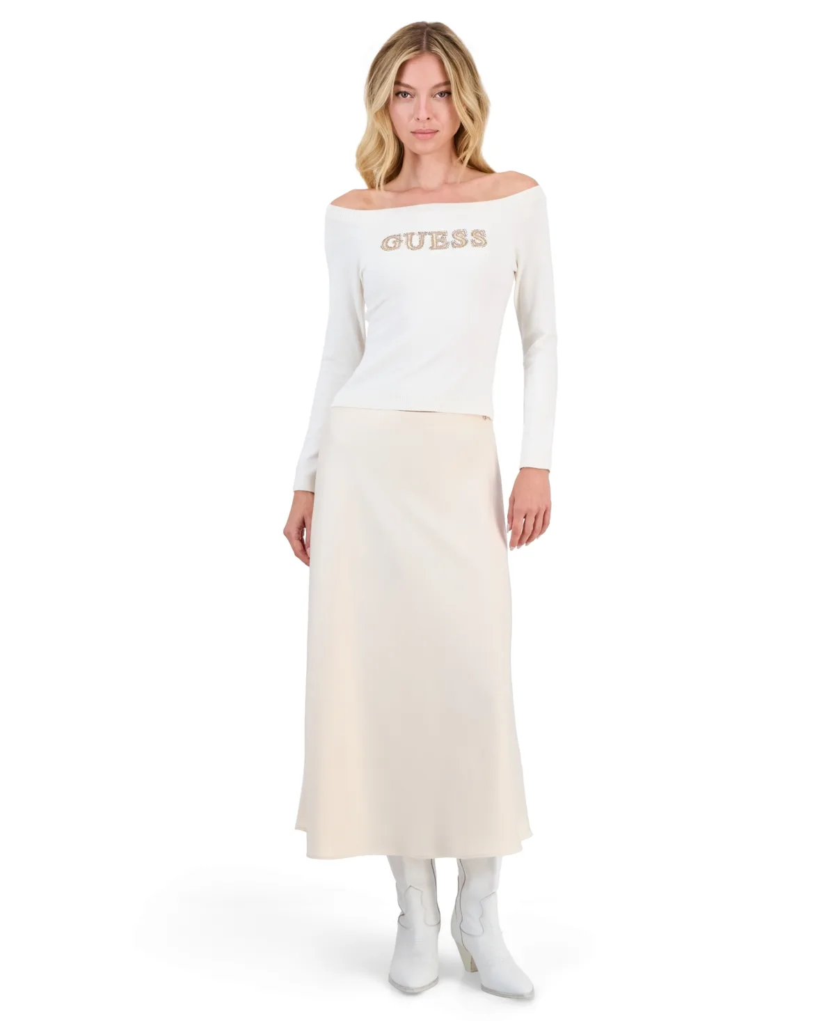 Lorenza A-Line Midi Satin Skirt by GUESS