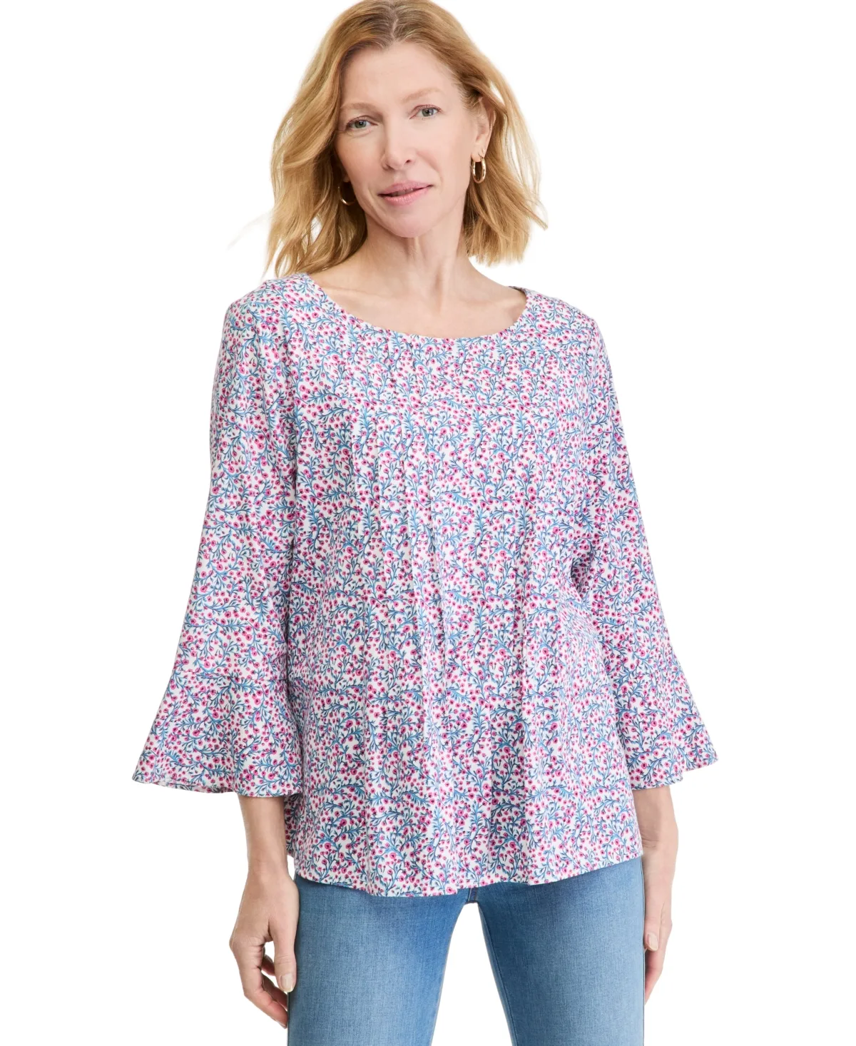 Printed Pintuck 3/4-Sleeve Top by Style & Co