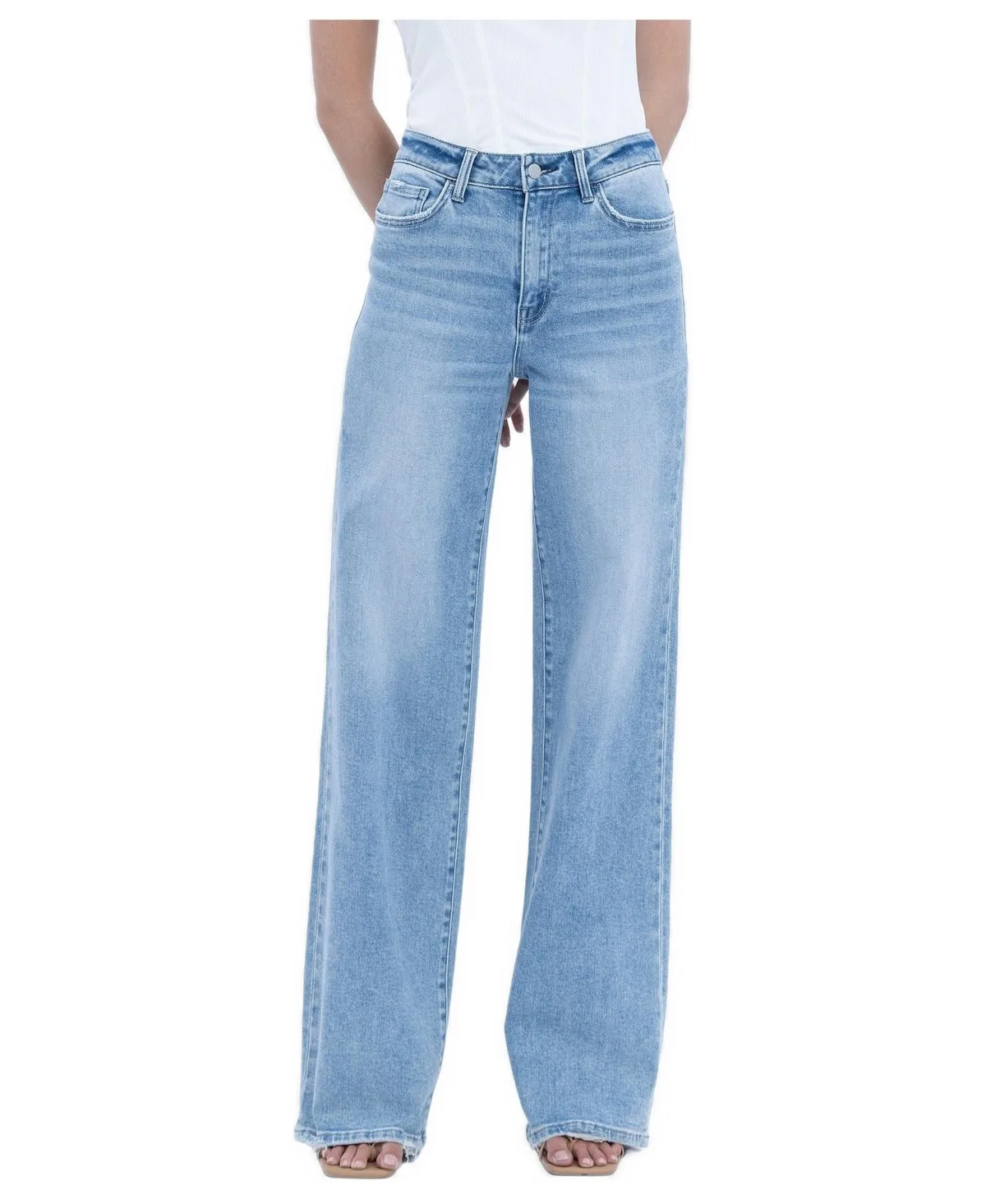 High-Rise Wide-Leg Light Wash Jeans by Flying Monkey