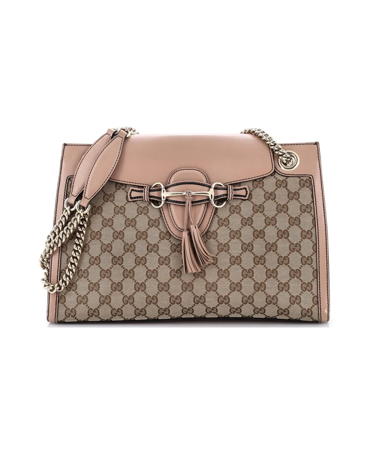 Pre-Owned Gucci Large Emily Chain Flap Shoulder Bag GG Canvas and Leather by Gucci