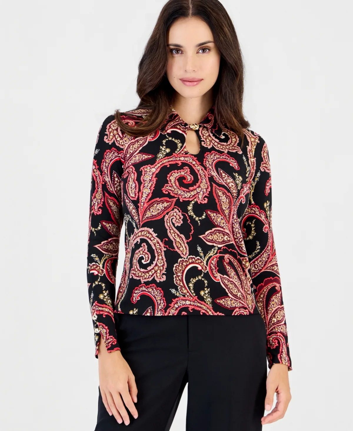 Long-Sleeve Collared Fitted Blouse by INC International Concepts