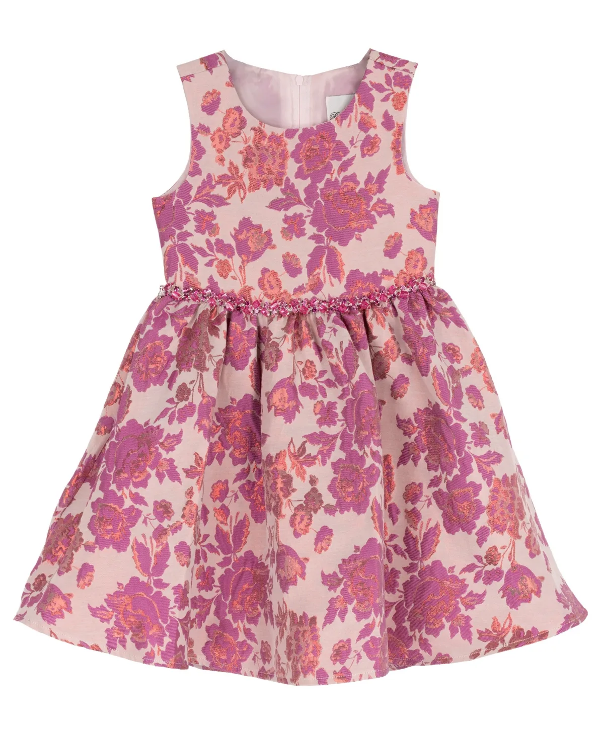 Brocade Sleeveless Dress with Rhinestone-Trimmed Waist by Rare Editions