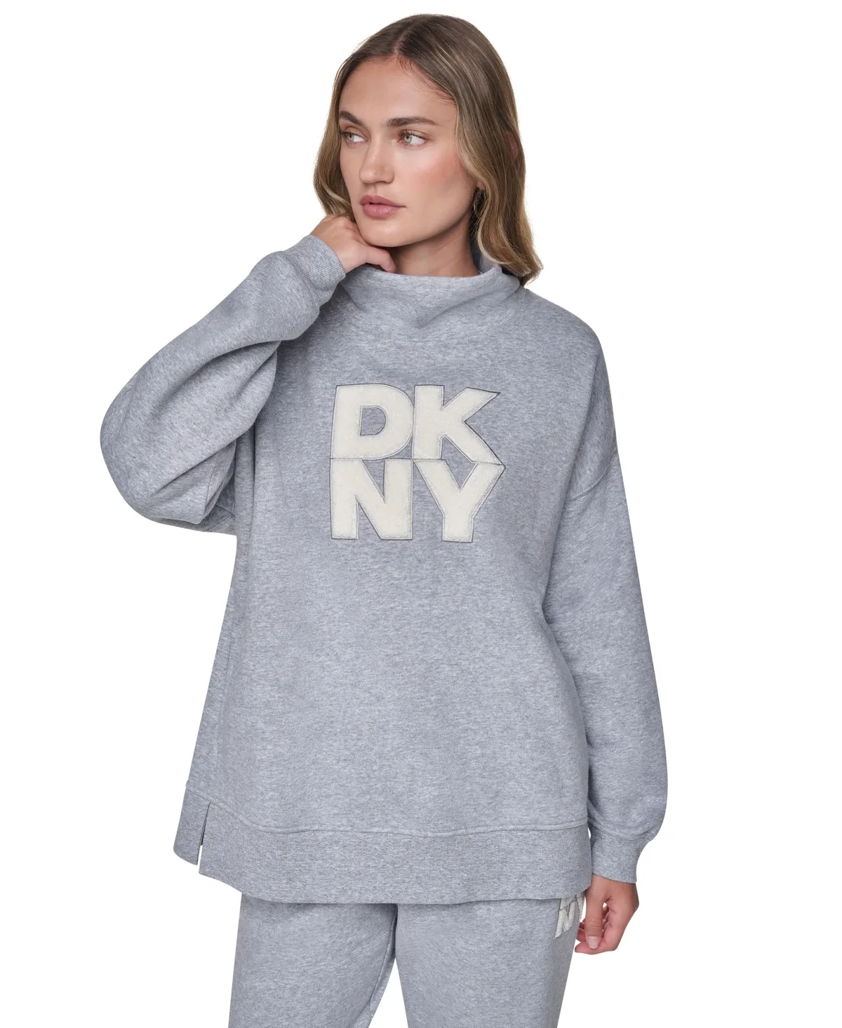 Mock-Neck Oversized Graphic Sweatshirt by DKNY