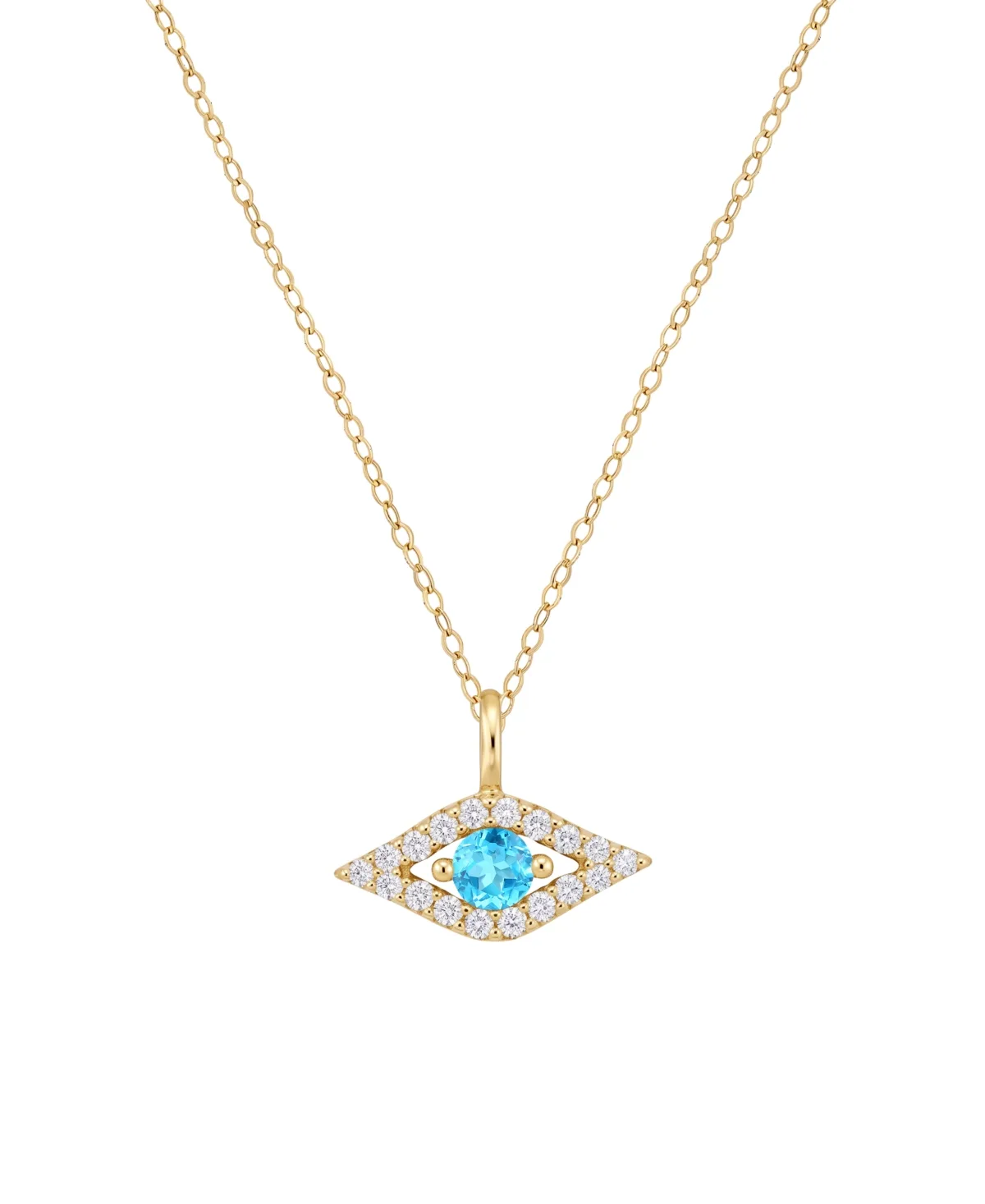 Blue Topaz & Diamond Evil Eye Pendant (1/6 ct. t.w. & 1/10 ct. t.w.) in 14k Gold by Macy's